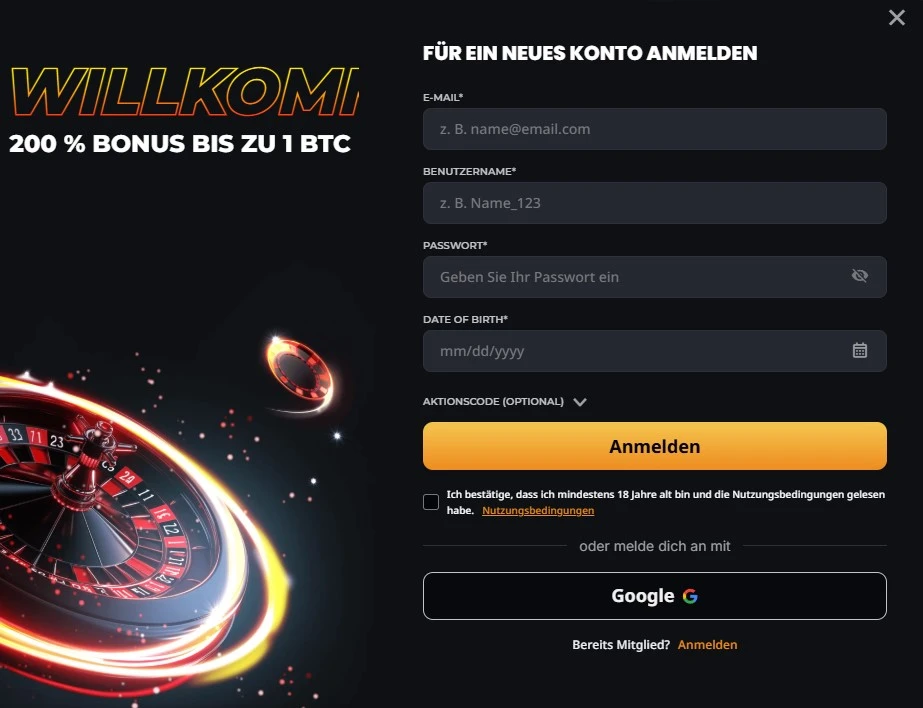 Registrierung bei Instant Casino - Schritt für Schritt Anleitung